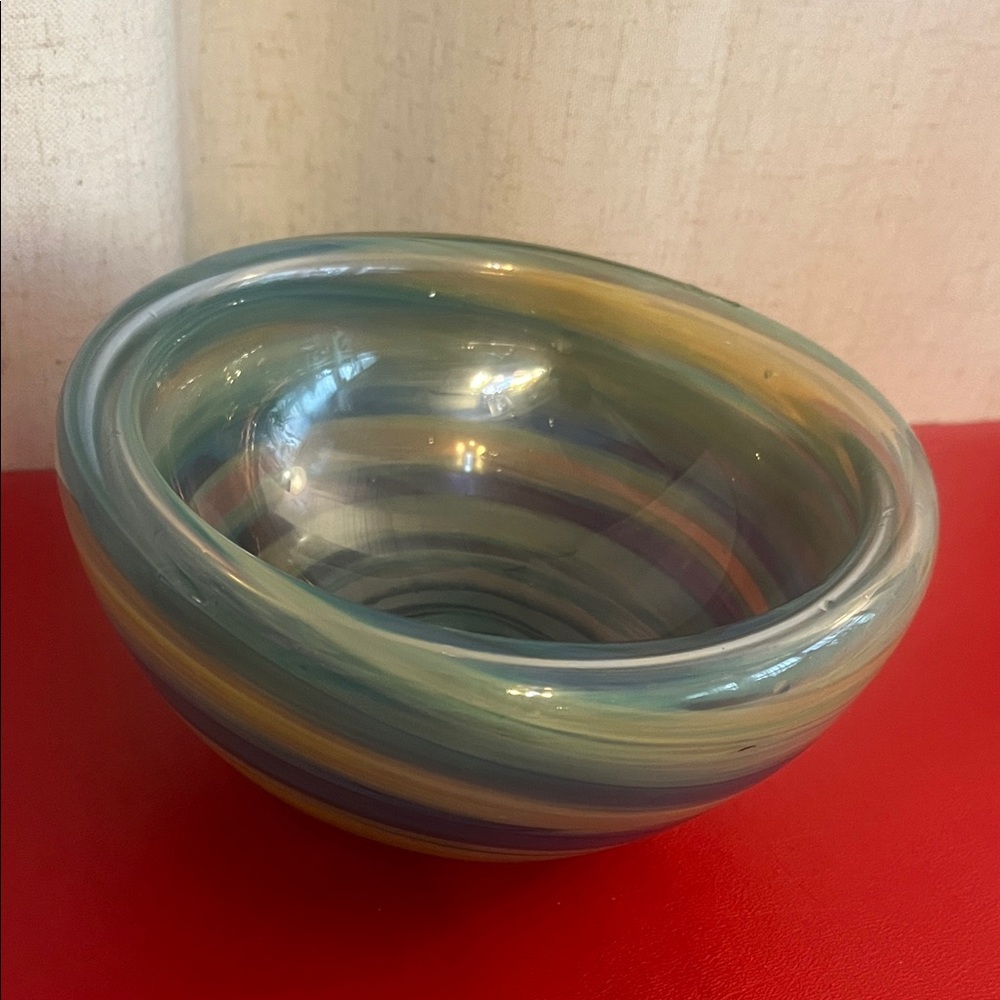 Double Wall Art Glass Bowl  Multicolor Swirl Glass Bowl  6”D 3.15”H
